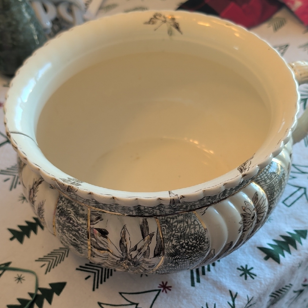 Vintage Cream and Brown Ceramic Bowl
